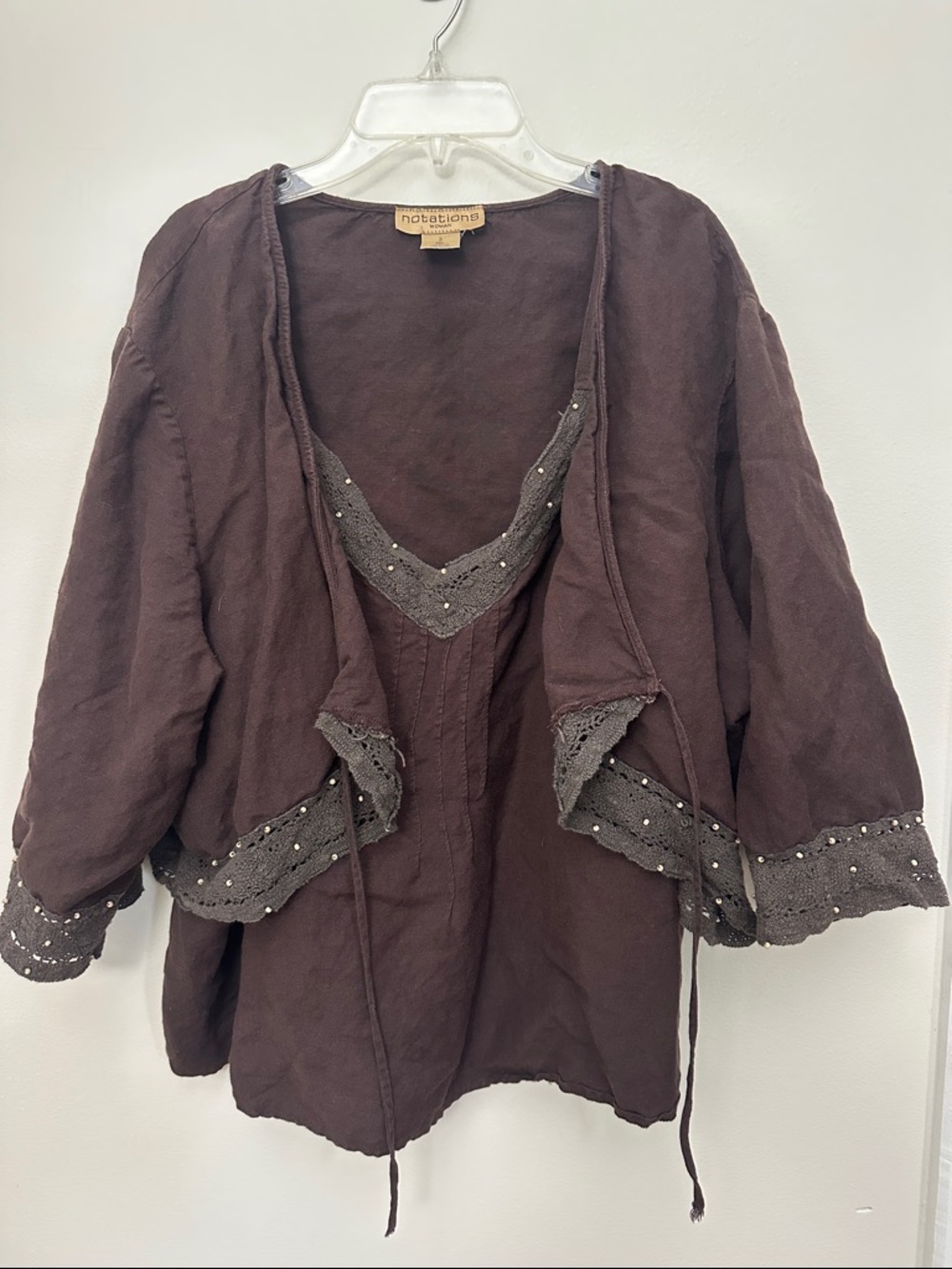 Notations 2 piece tank and crop jacket, 3X, brown, gently used condition